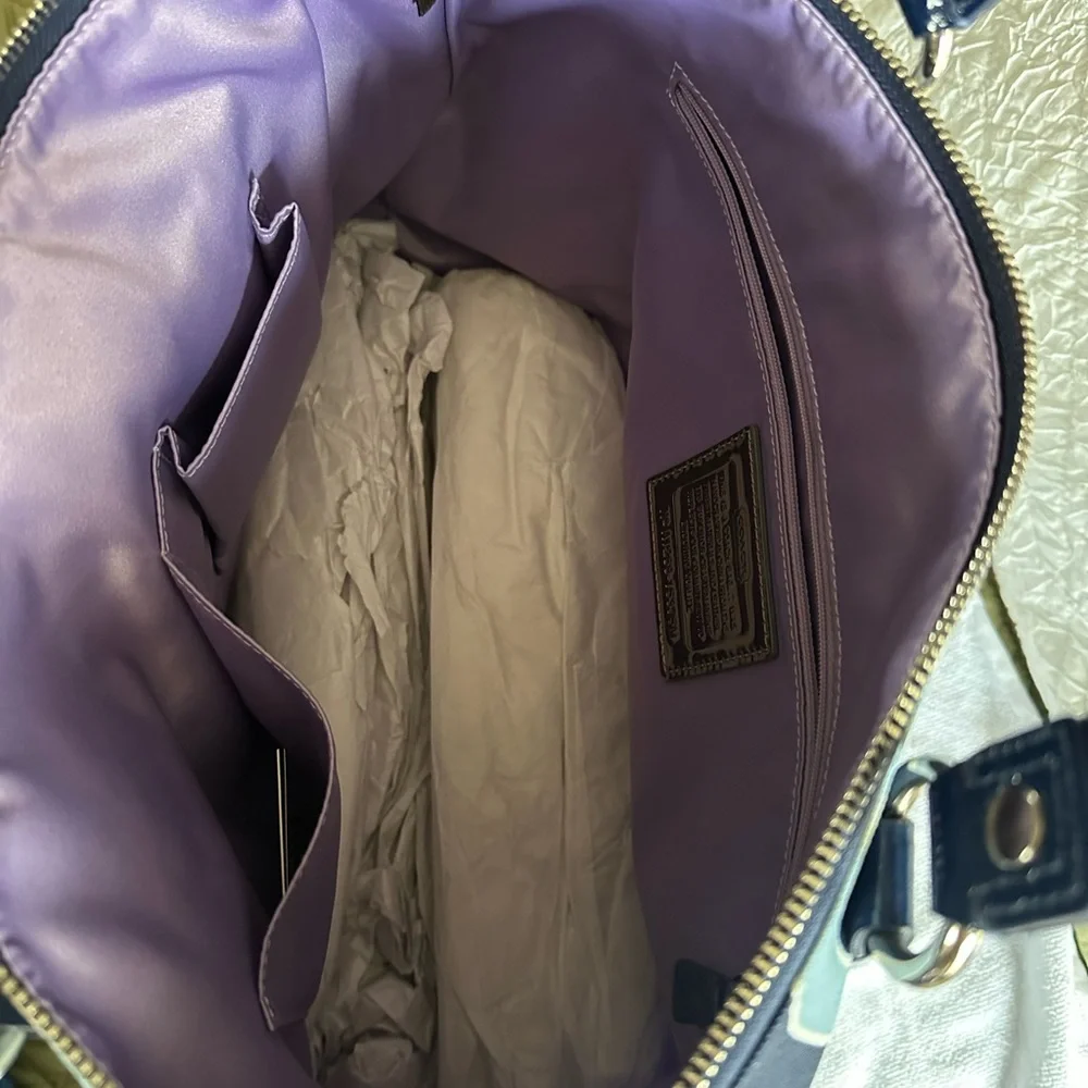 Vintage Coach Blue and White Tote Bag
